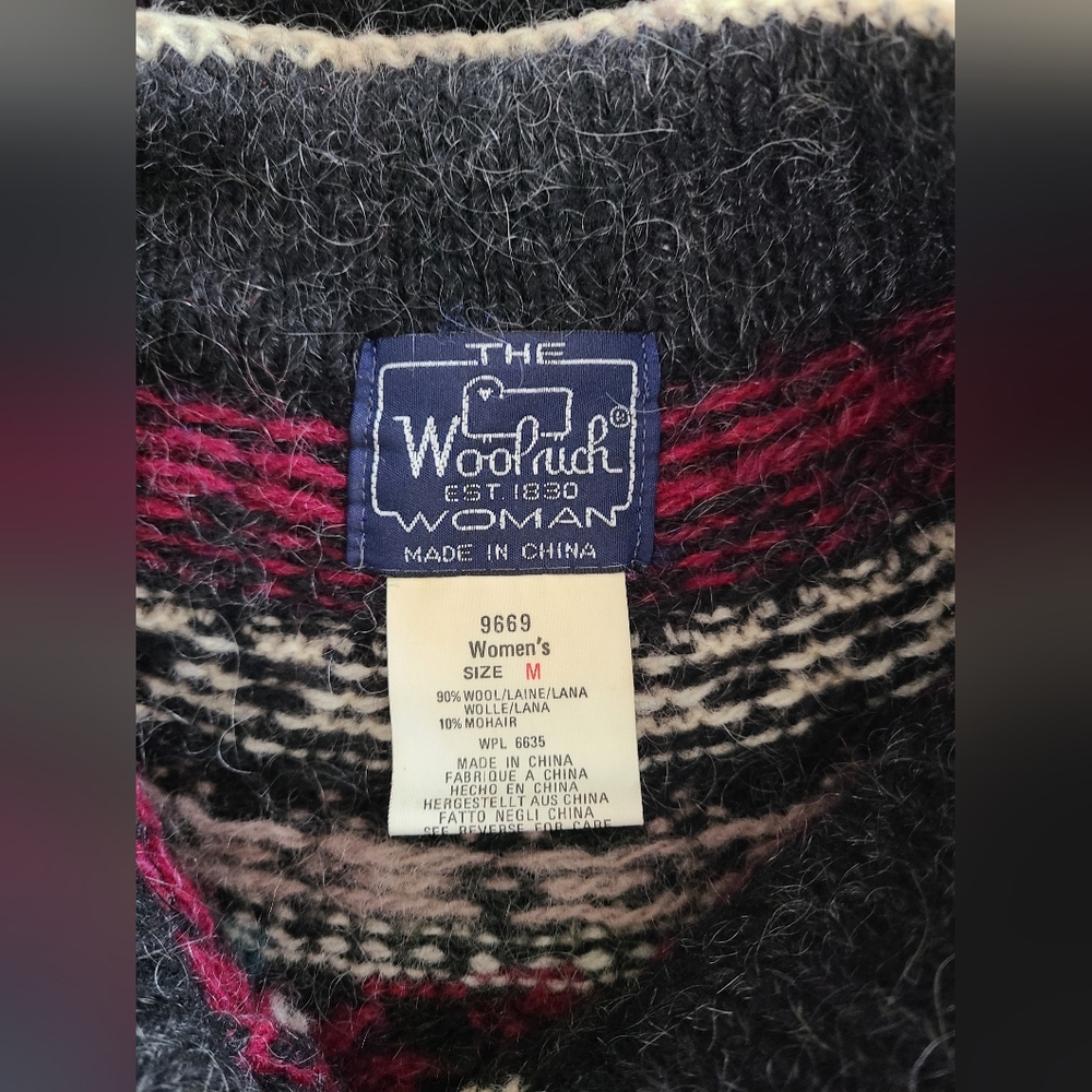 VINTAGE WOOLRICH WOOL MOHAIR GRAY PINK NORDIC CARDIGAN SWEATER SIZE M ARCTIC‎ - Picture 9 of 10